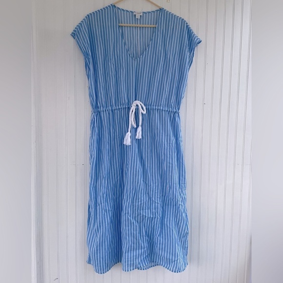 J.Crew Factory Women's Blue White Cover-up Midi Dress with Rope Tie Size Small - Picture 2 of 10